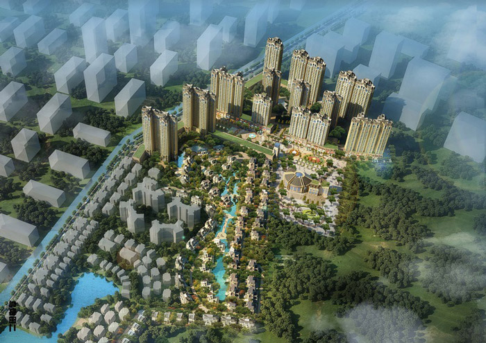 常平玫瑰花園商業(yè)住宅樓規(guī)劃設計鳥瞰圖